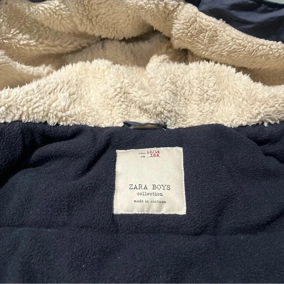 Zara coat boys 13/14 heavy weather parka peacoat blue varsity wool 164 cm lined - Picture 5 of 9